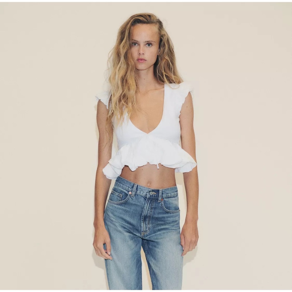 New Zara contrast bow t-shirt in white - small